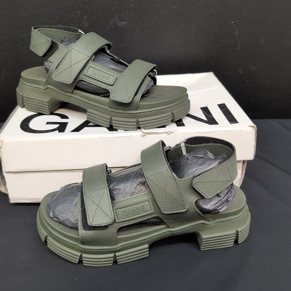 GANNI Recycled Rubber Chunky Platform Women's Sandals US 9 Kalamata Green